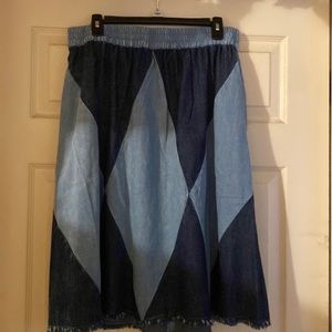 A line two tone denim skirt